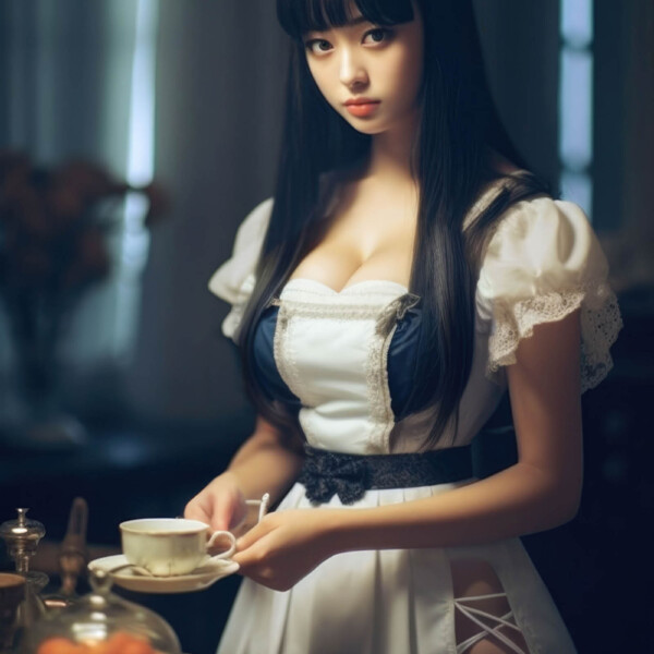 紅茶の用意をする可愛い日本人メイド