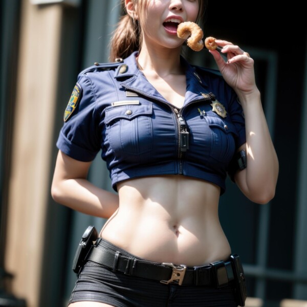 パトロールをさぼって買い食いしている可愛い警官