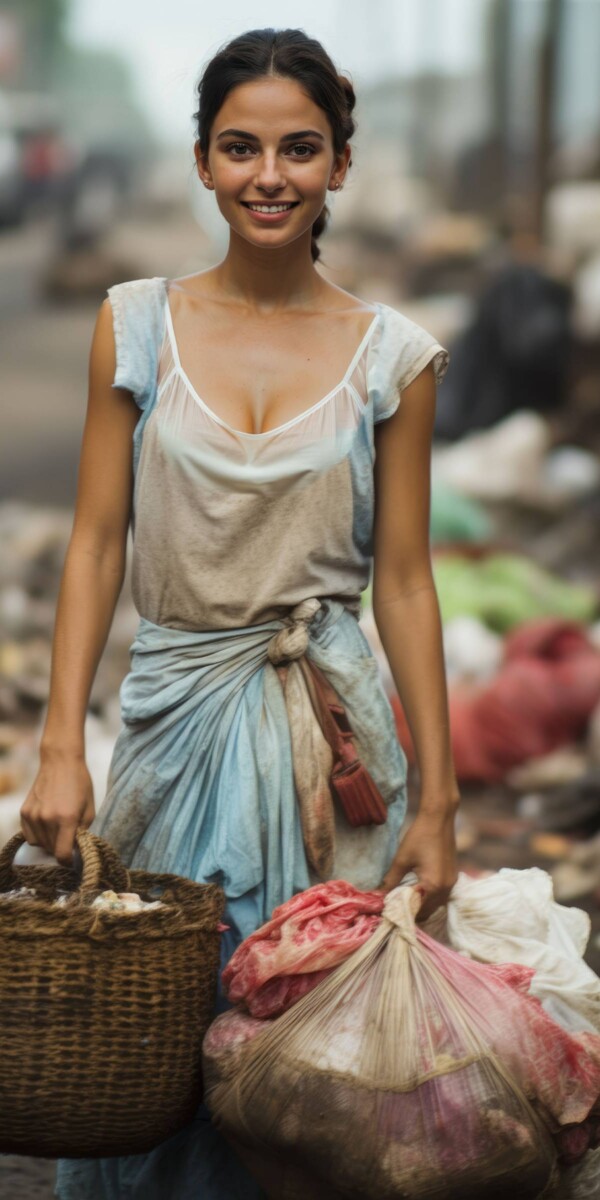 ゴミを集める美しいブラジル人女性