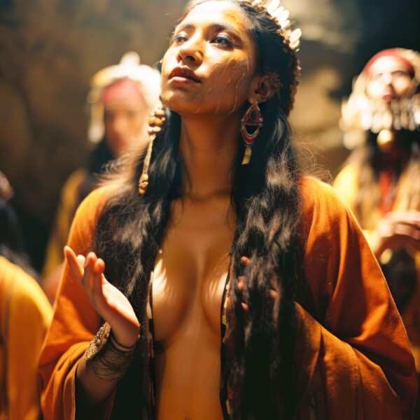 祈りを捧げる部族の巫女