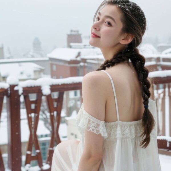 色白の美女と雪景色