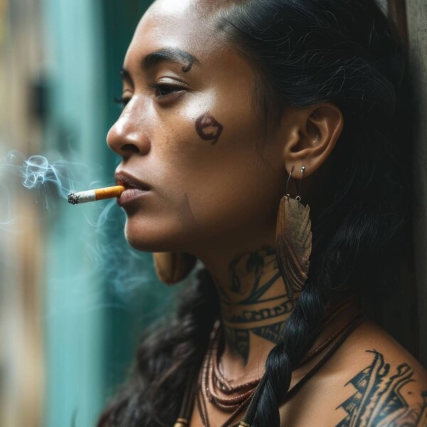 タバコを吸うサモア人女性