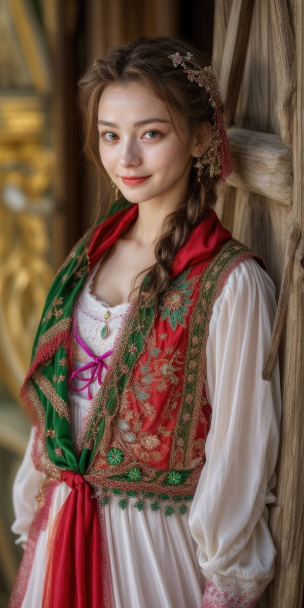 ルーマニアの民族衣装を着た東欧美女