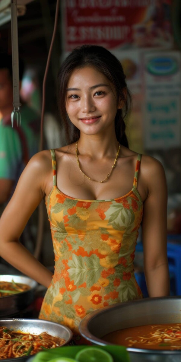 タイの屋台で働く美少女