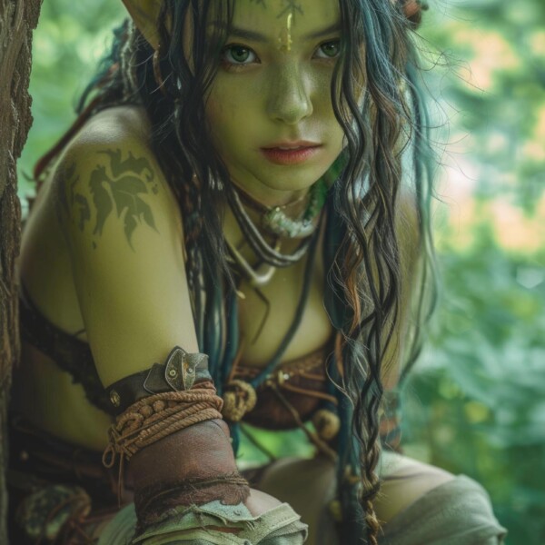 深い森で暮らす美しい女オーク-ファンタジー世界AI写真集