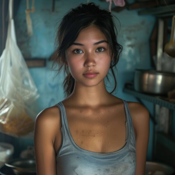 タイの食堂で働いている汗ばむ美少女