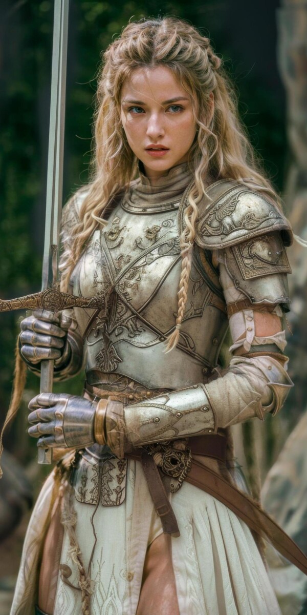 剣を構えるファンタジー世界の美人女戦士