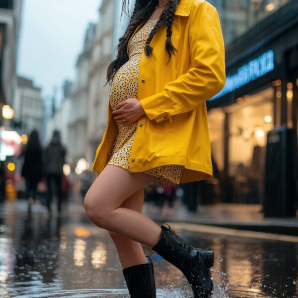 水たまりで遊ぶロンドンの可愛い妊婦