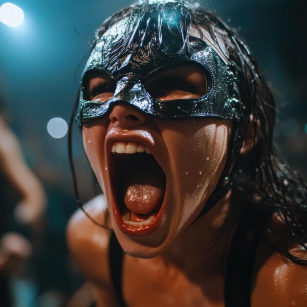 谷間を見せながら吠える覆面女子プロレスラー