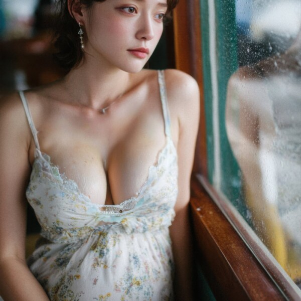 窓の外を見つめる美人すぎる韓国人妊婦
