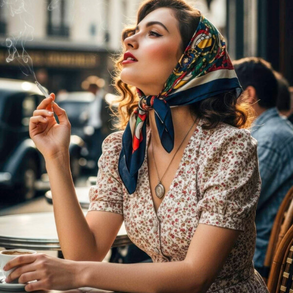 カフェでタバコを吸う戦後のフランス人女性