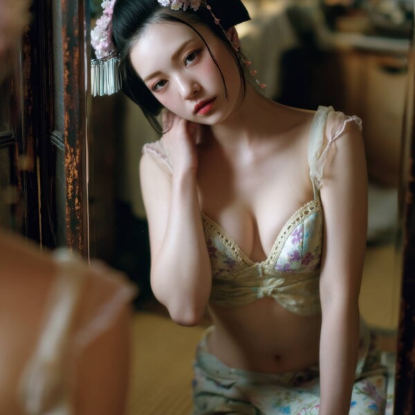 アパートの部屋で支度をする舞妓