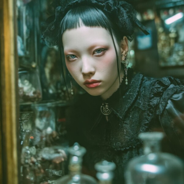 前髪がどうかしてるゴスロリファッションの女性