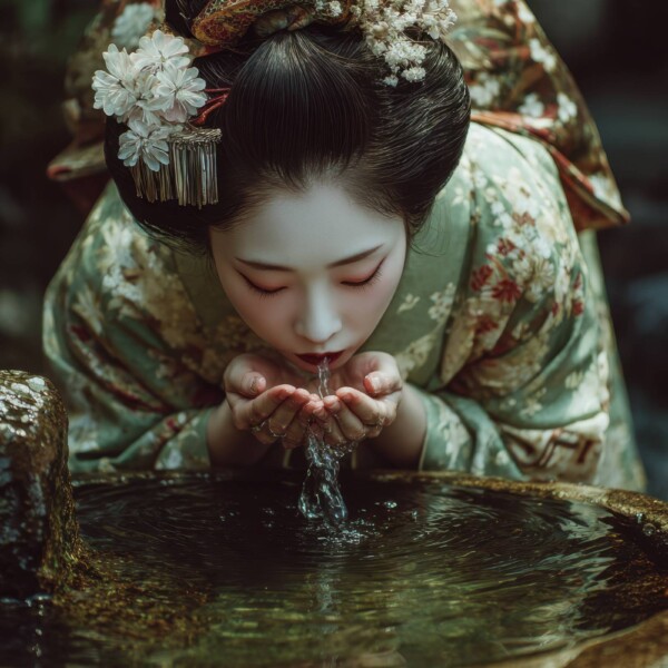 水を飲む舞妓