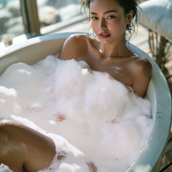 ホテルの風呂に入浴中の美しい女性