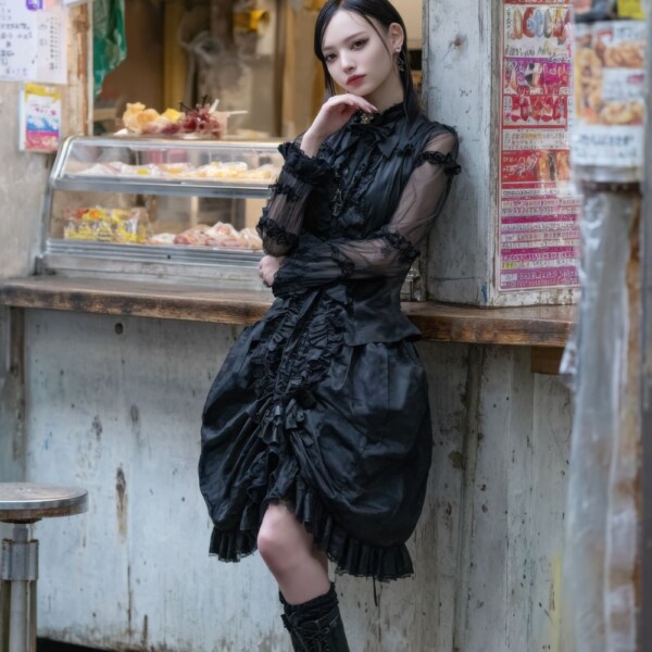 テイクアウトを待っているゴスロリ美女