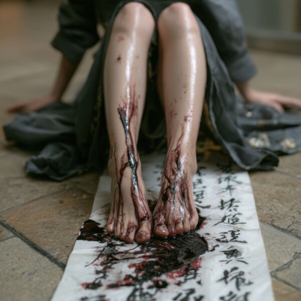 墨汁で濡れた美しい脚