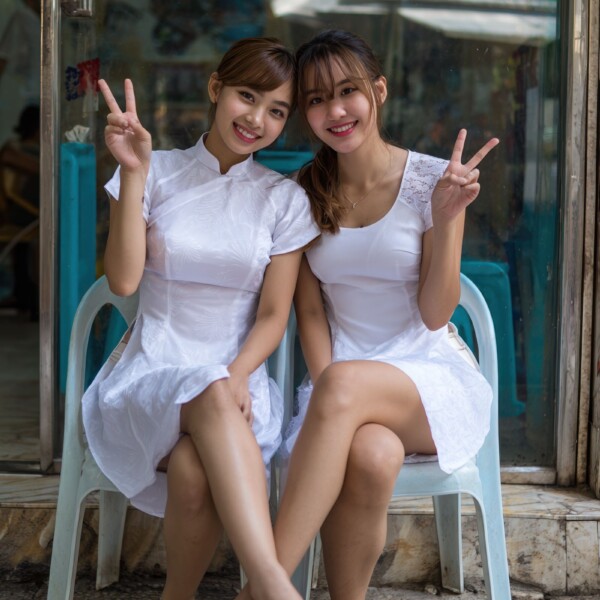 マッサージ店の前で客引きをするベトナムの美少女