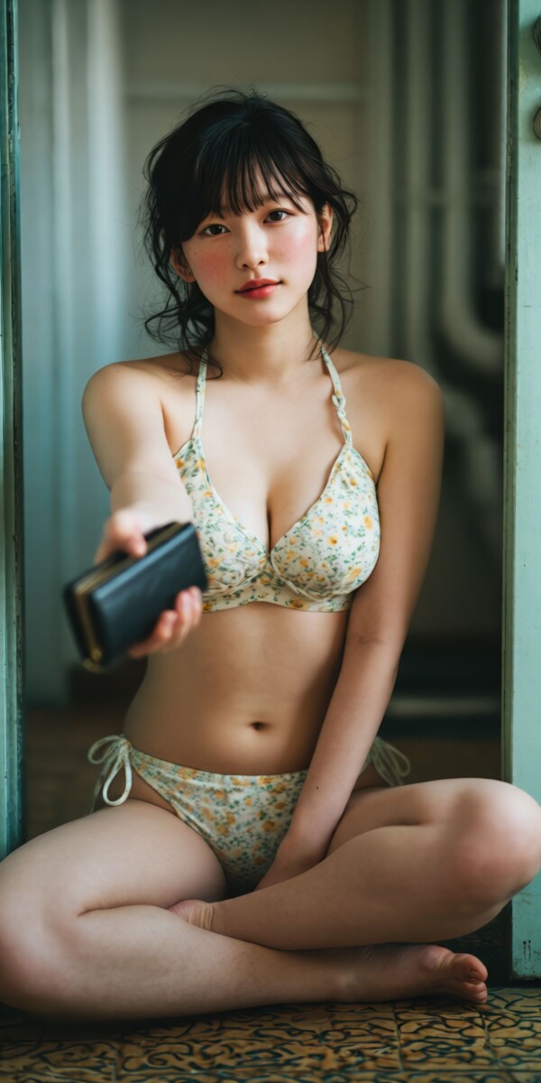 財布を差し出す団地の若妻