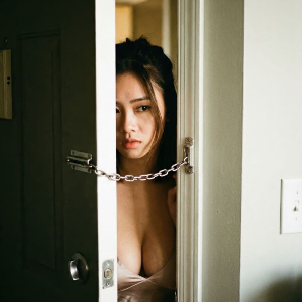 玄関を開けて覗き込んでくる隣の部屋の台湾人美女