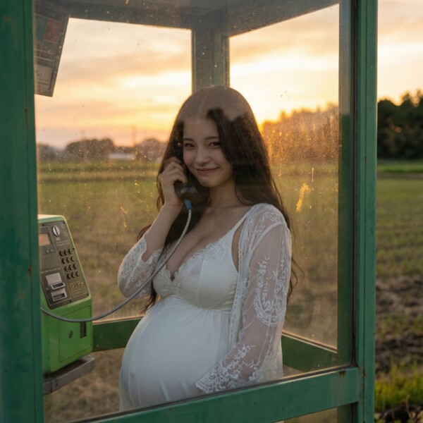 公衆電話と美しい妊婦