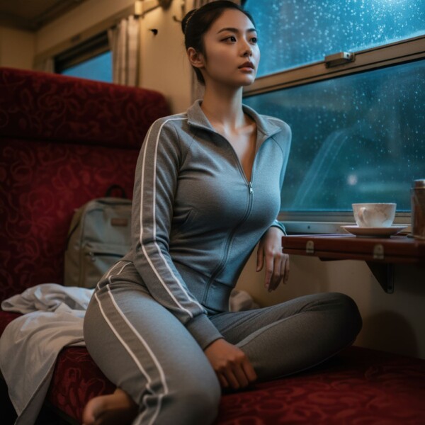 夜行列車で空手の試合に向かう巨乳の美人空手家