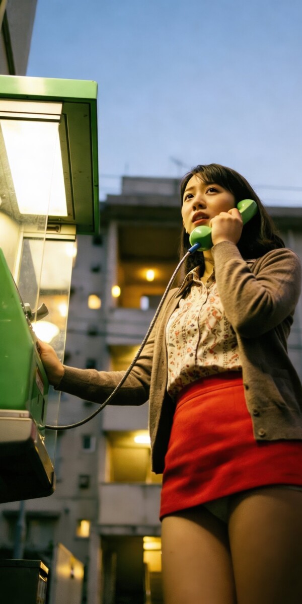 公衆電話の薄明かりに浮かぶ団地妻のラッキーパンチラ