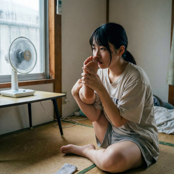 梅雨の季節に足の臭いが気になり足の裏の匂いを嗅ぐ人妻