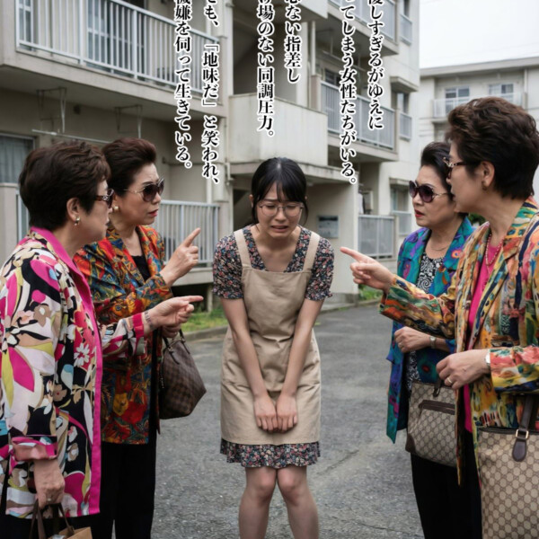 派手なおばさんグループにいじめられる地味な団地の人妻