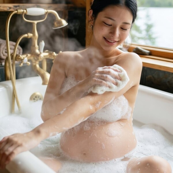 入浴中の美しい臨月の妊婦